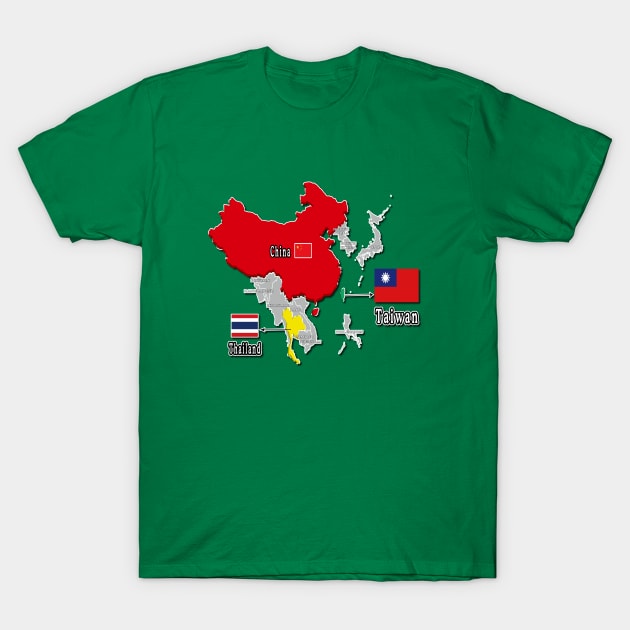 where is taiwan world map | taiwan location map_not Thailand and China_green T-Shirt by jessie848v_tw